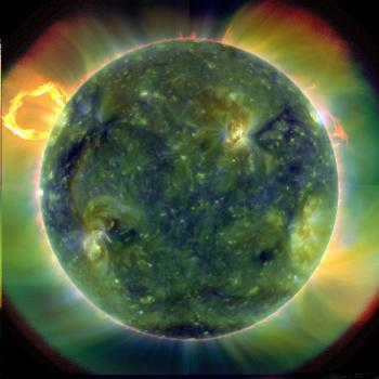 The sun is a strong source of ultraviolet light, as seen in this image from NASA's Solar Dynamics Observatory satellite. ultraviolet light from our sun