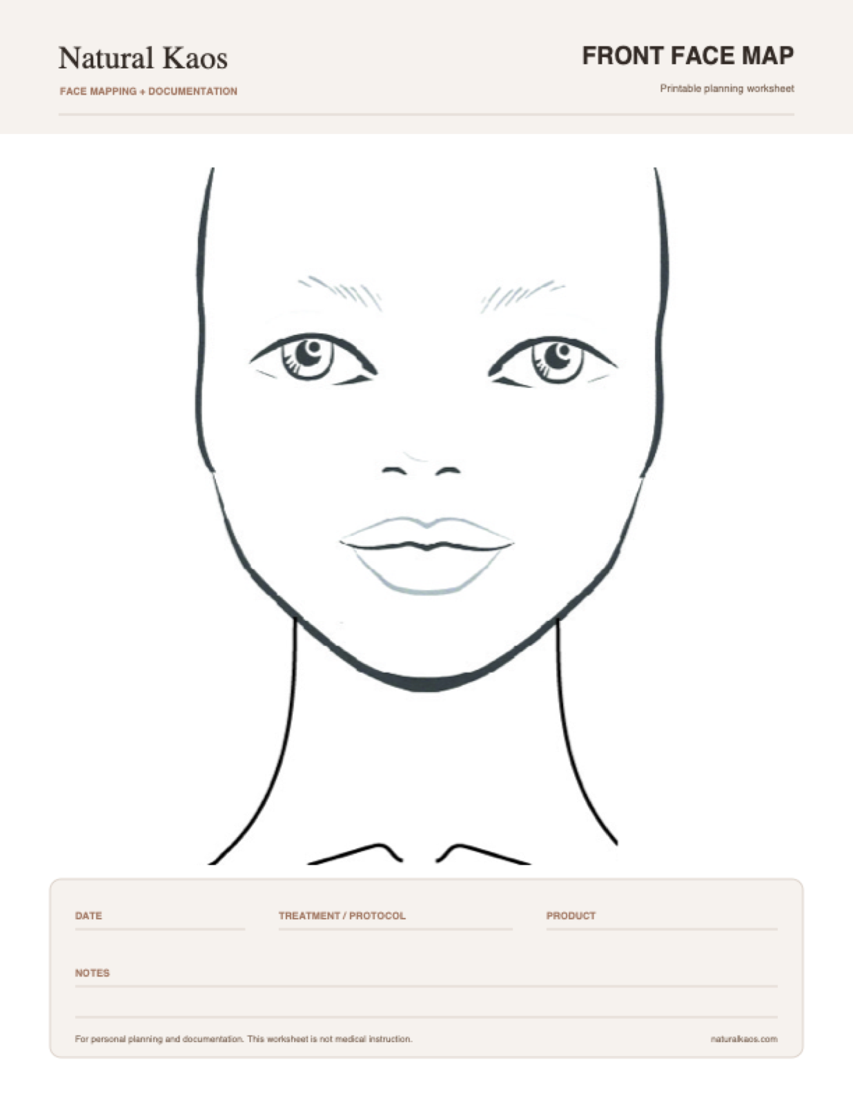 Natural Kaos front-facing treatment map