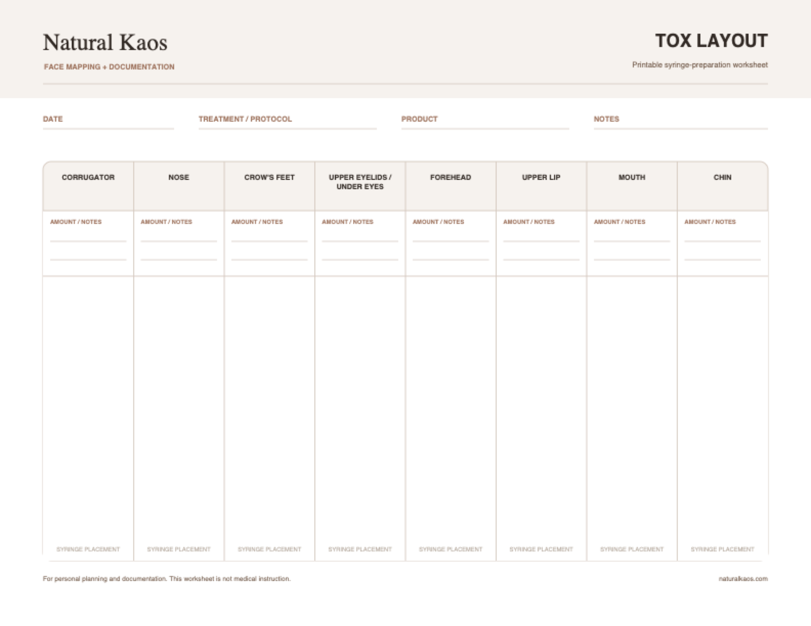 Revised Natural Kaos Toxin Layout printable worksheet