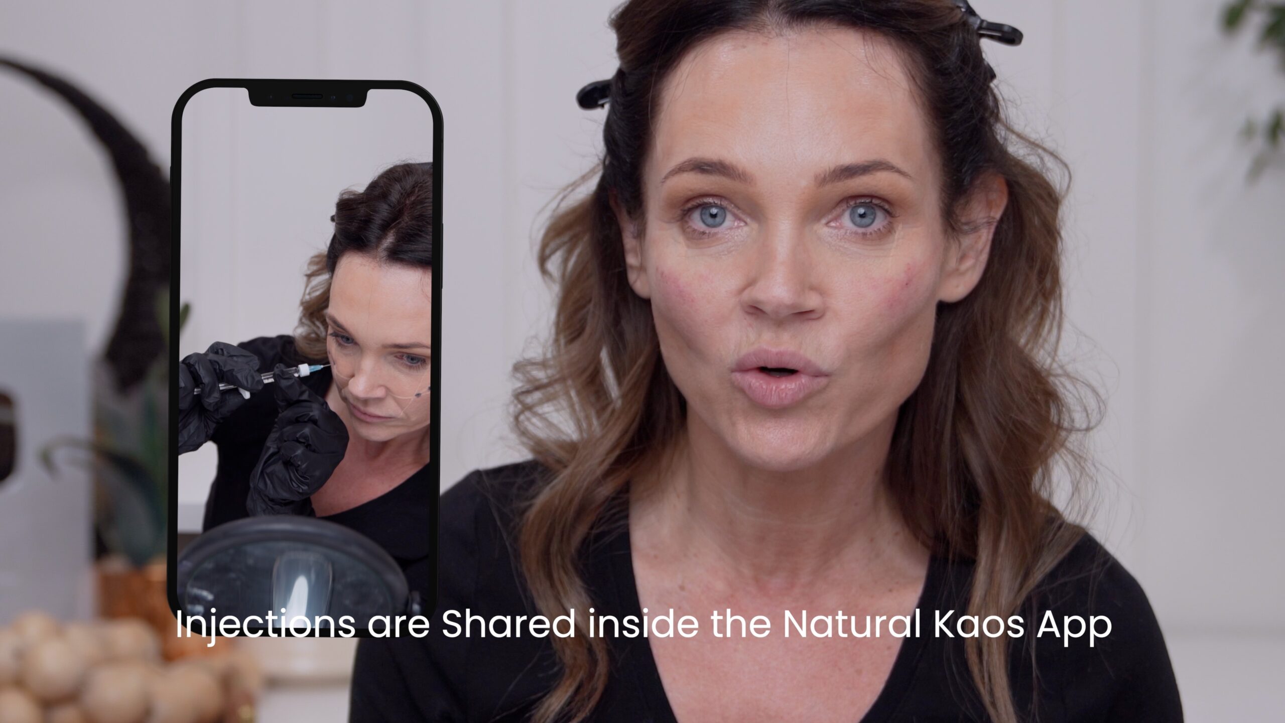 Kimberly’s Natural Kaos App invitation with a preview of her treatment footage